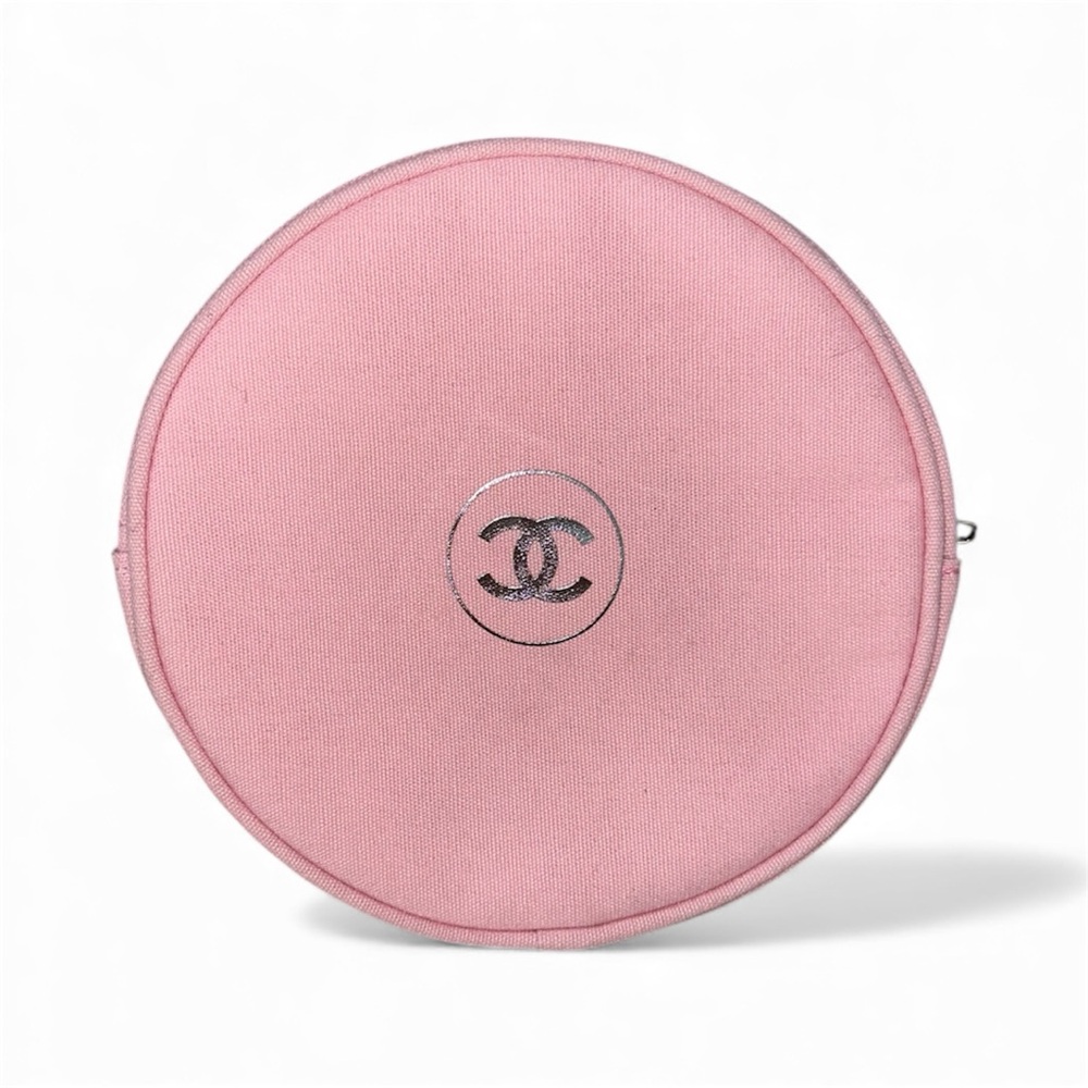 CHANEL Pink Round Zippered Cosmetic Case